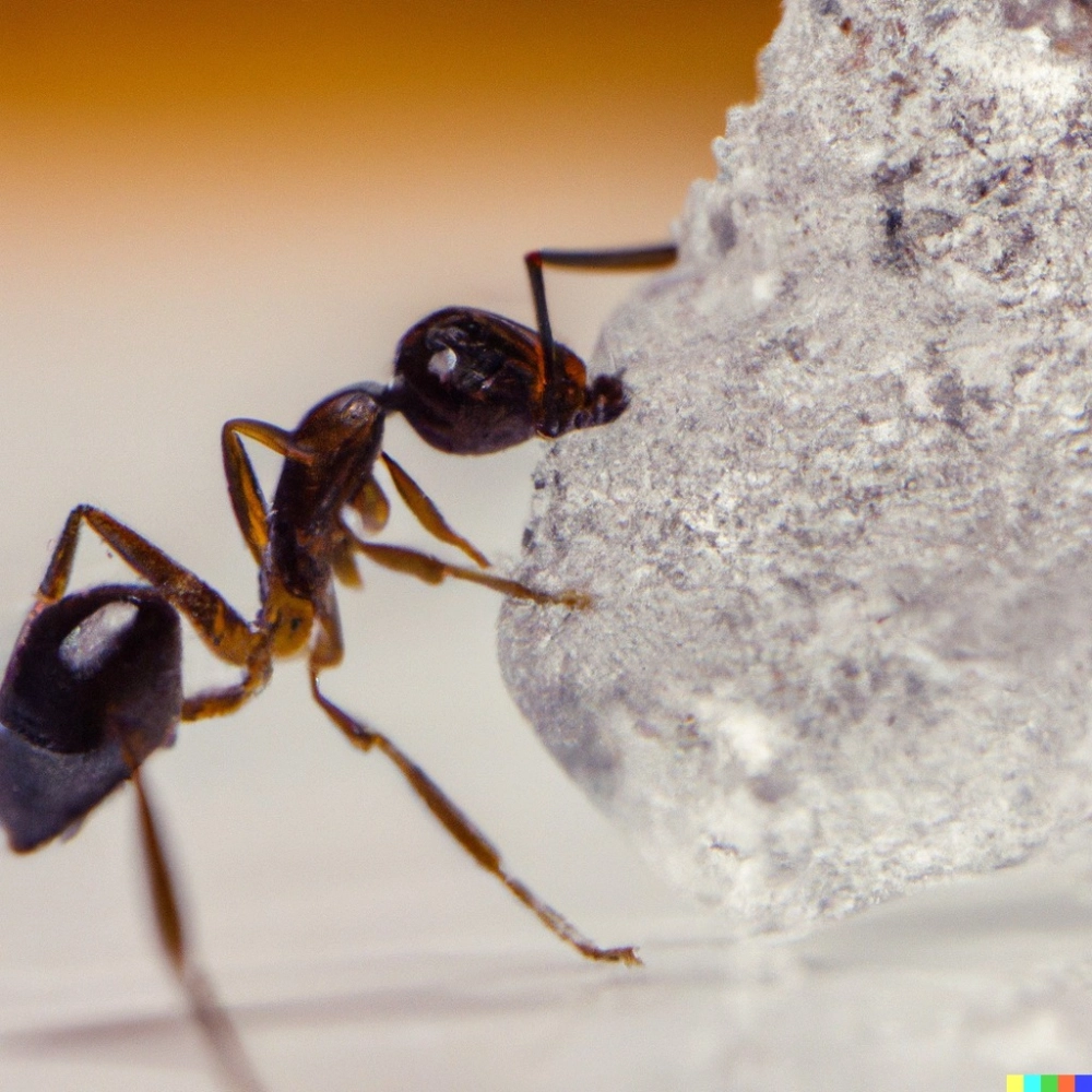 Góc chụp macro chi tiết hàm răng kiến vàng đang ngoạm chặt thức ăn