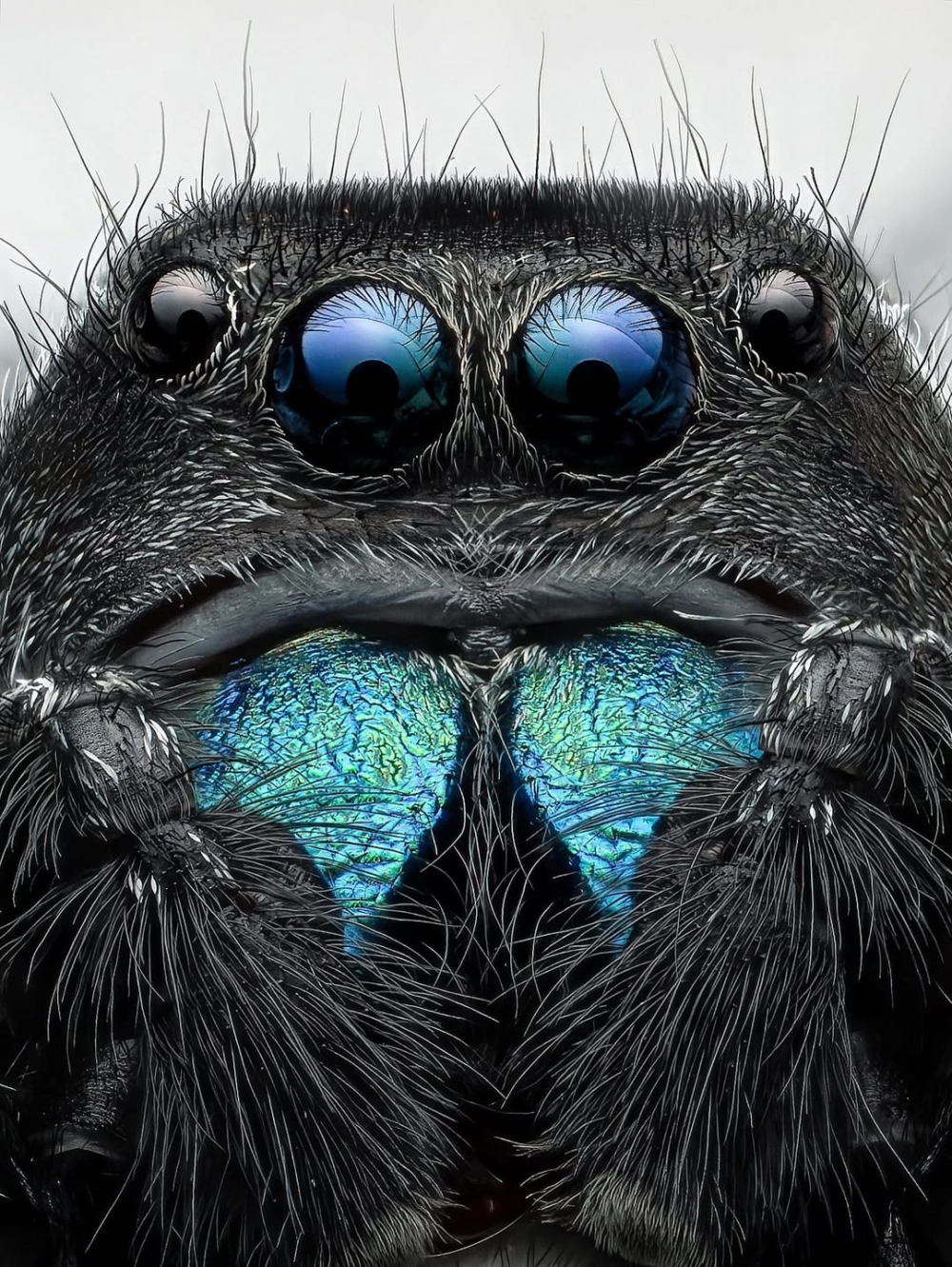 Nhện nhảy màu xanh ngọc bích hiếm gặp đang bò trên cành cây khô