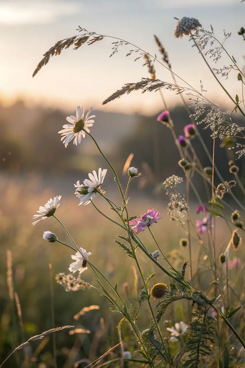 Hoa dại giọt sương long lanh trong ảnh hoa dại macro