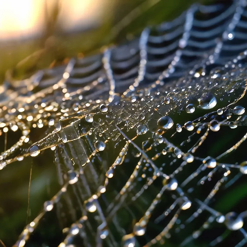 Mạng nhện phủ sương trắng muốt như tranh vẽ