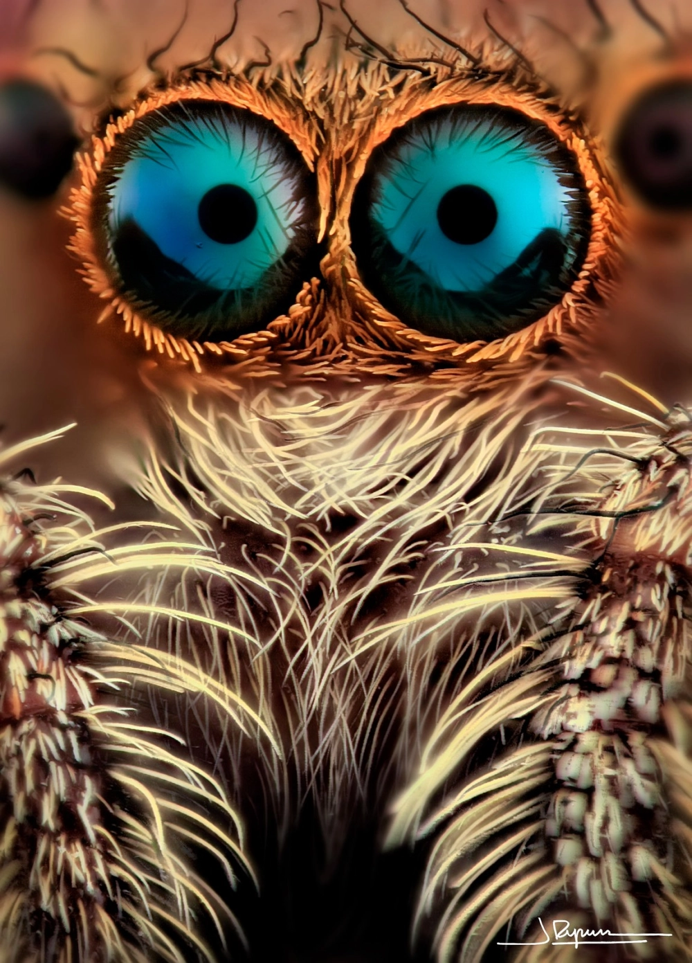 Tầm nhìn của nhện nhảy được thể hiện sắc nét qua góc chụp macro