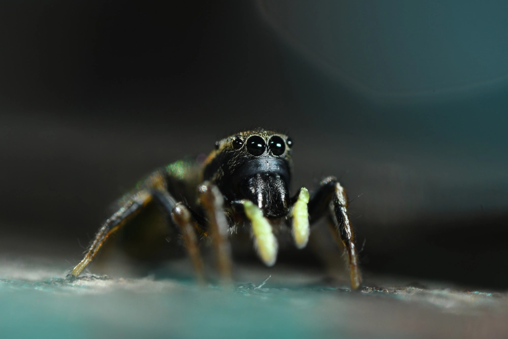 Nhện nhảy regal đực với đôi mắt to tròn long lanh