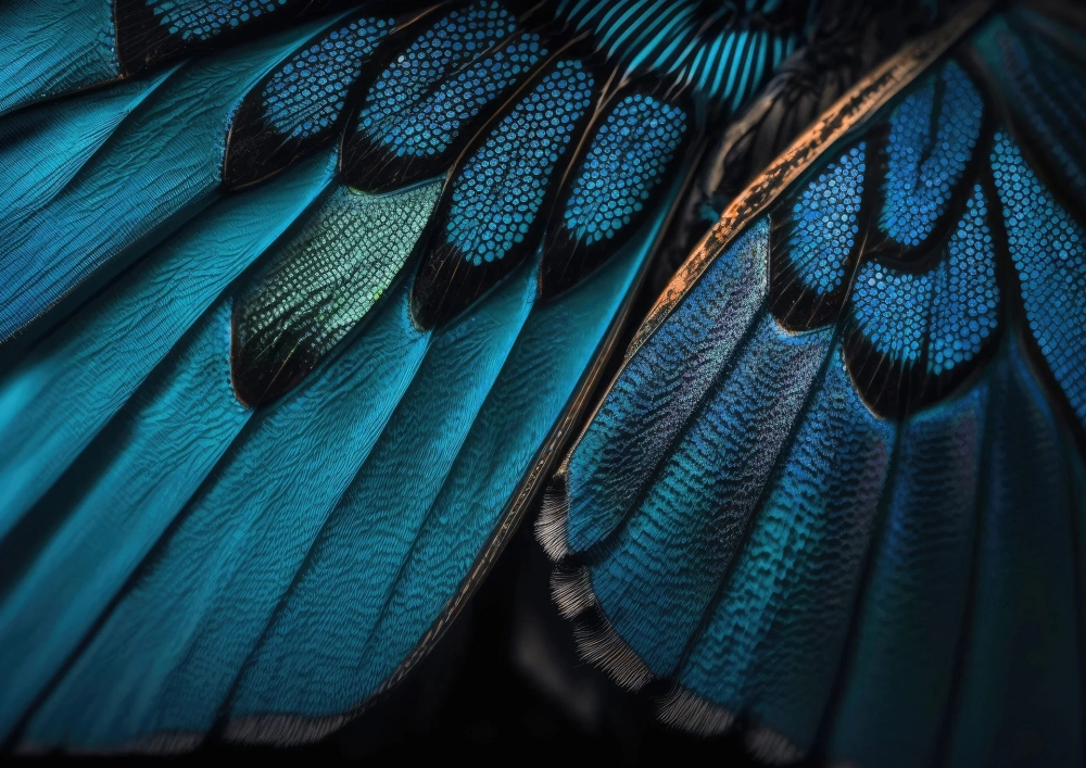 Chi tiết vảy cánh bướm Morpho màu xanh dương phản quang rực rỡ