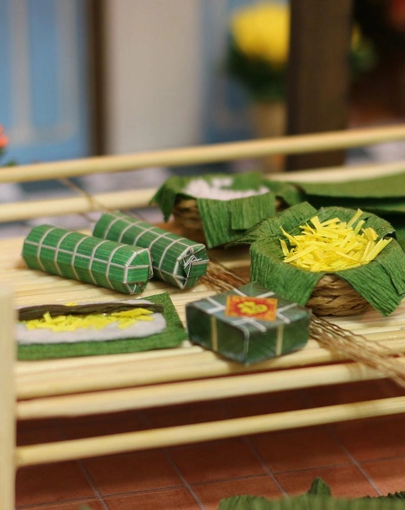 Bánh chưng tí hon trang trí tạo điểm nhấn không gian