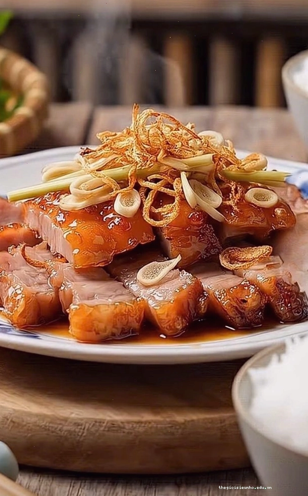 Ba rọi sốt mắm ăn cùng cơm trắng