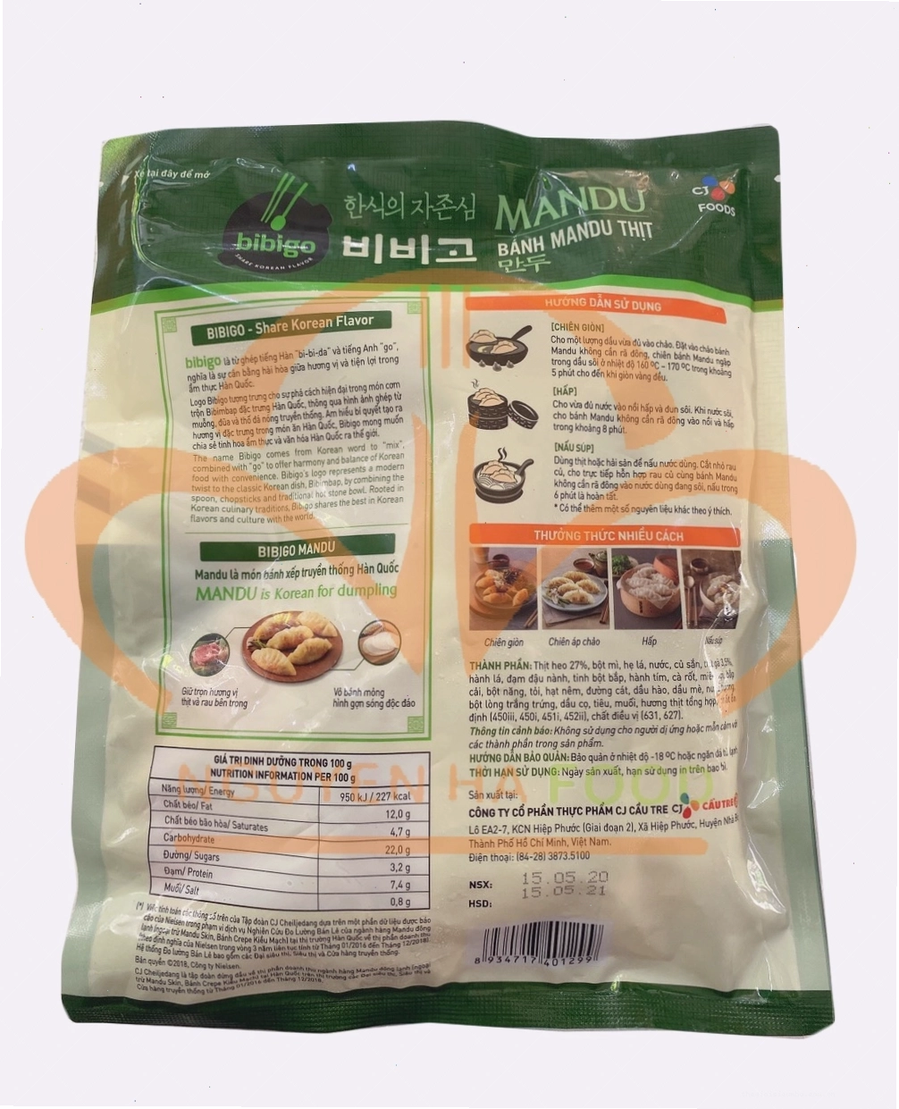 Bánh xếp kiểu Hàn Quốc đông lạnh nhân thịt (Bibigo Mandu)