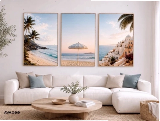 Bộ 3 tranh canvas phong cảnh biển hè AVA099