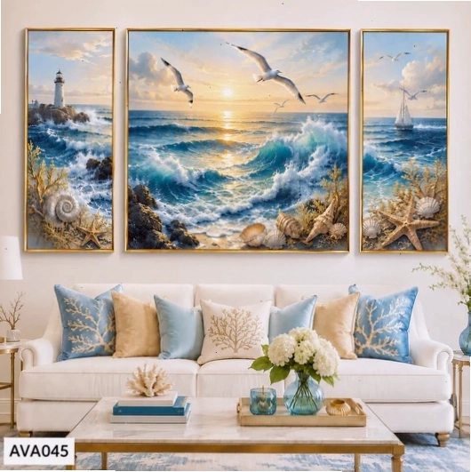 Bộ 3 tranh canvas phong cảnh bình minh trên biển AVA045