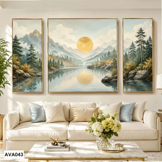 Bộ 3 tranh canvas phong cảnh dãy núi phía sau AVA043