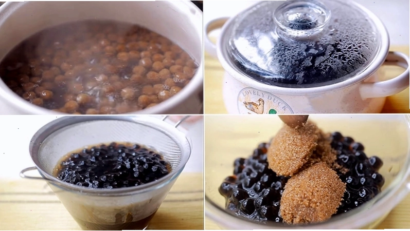 Bước 5: Nấu trân châu đen và làm sốt đường đen