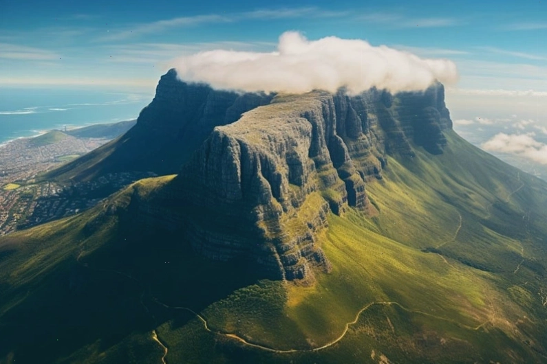 Cảnh quan tuyệt đẹp nhìn từ đỉnh Núi Bàn xuống thành phố Cape Town