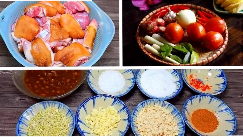 Chuẩn bị đầy đủ các nguyên liệu cho món giò heo nấu giả cầy miền Nam