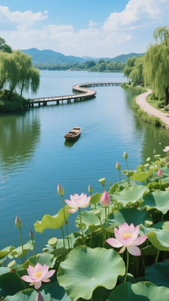 Con đường ven hồ yên bình giữa hàng cây xanh trong đêm