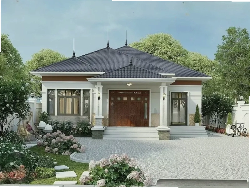 Cửa kính lớn nhìn ra sân vườn