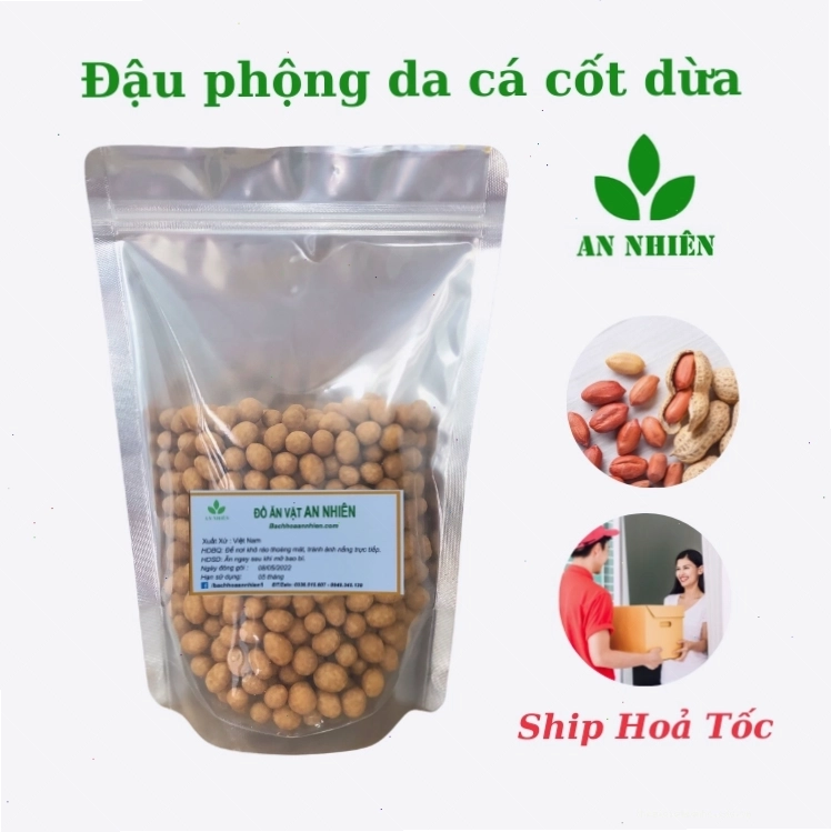 Đậu phộng da cá cốt dừa 500g, sản phẩm đóng gói tiện lợi