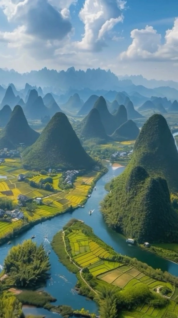 Dòng sông uốn lượn qua thung lũng núi đá xanh