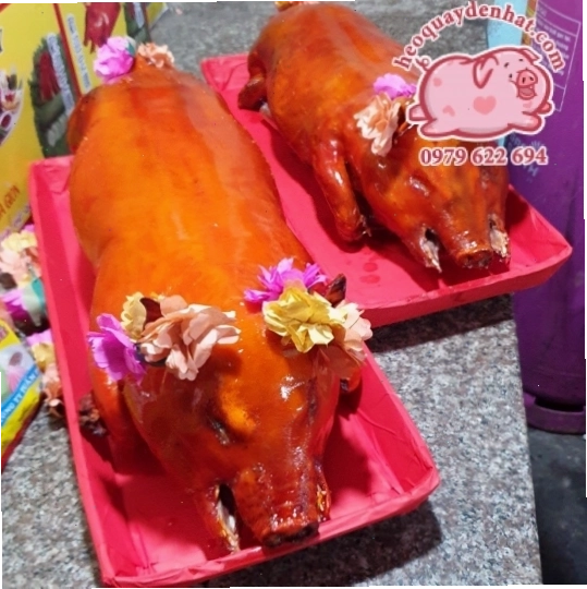 Heo sữa đang quay trong lò nướng