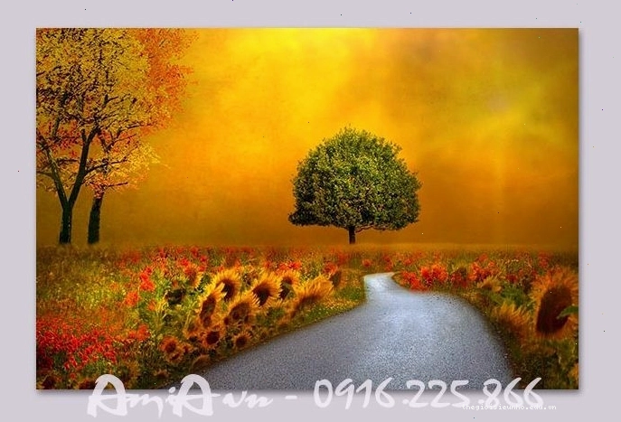 Hình ảnh tranh canvas nghệ thuật con đường hoa hướng dương AmiA