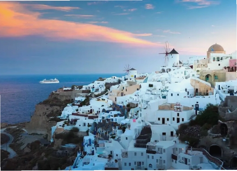 Hoàng hôn buông xuống trên đảo Mykonos thơ mộng