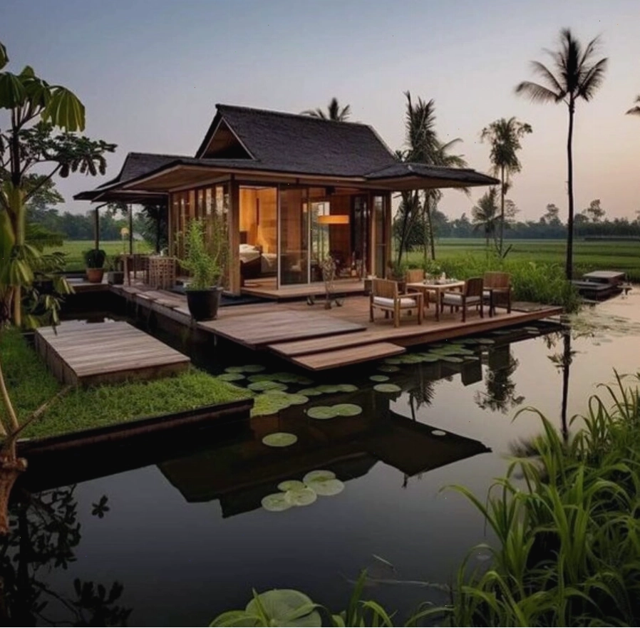 Homestay nhà vườn phong cách cổ điển bên cạnh hồ sen