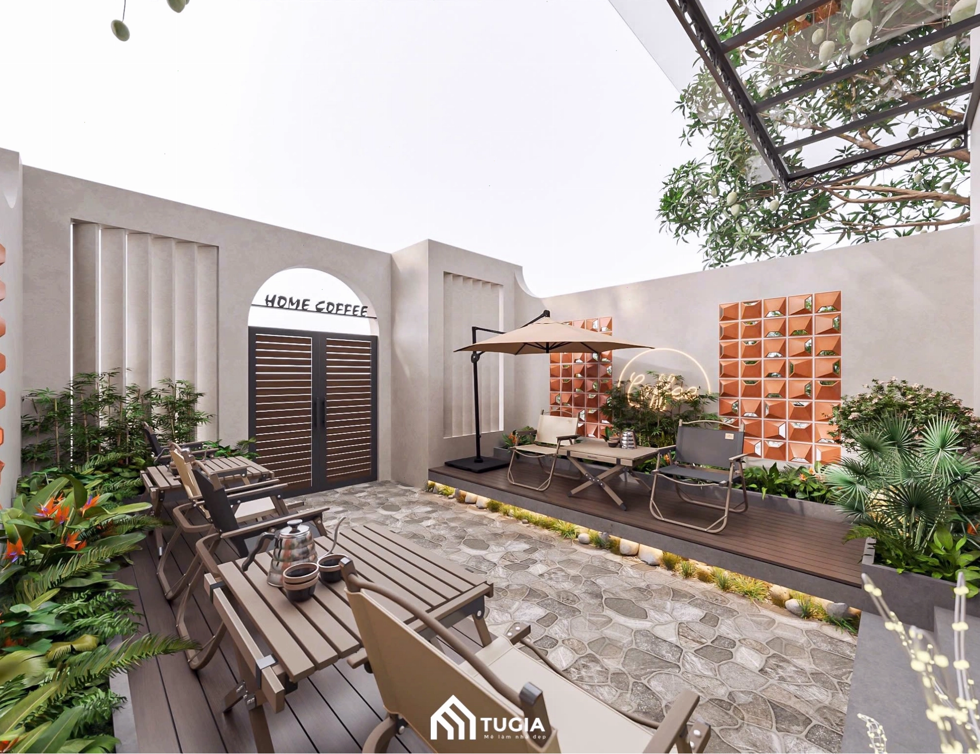 Không gian quán cafe nhỏ thiết kế theo phong cách tối giản