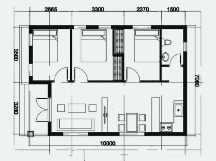 Mặt bằng bố trí công năng chi tiết cho nhà cấp 4 7x10m