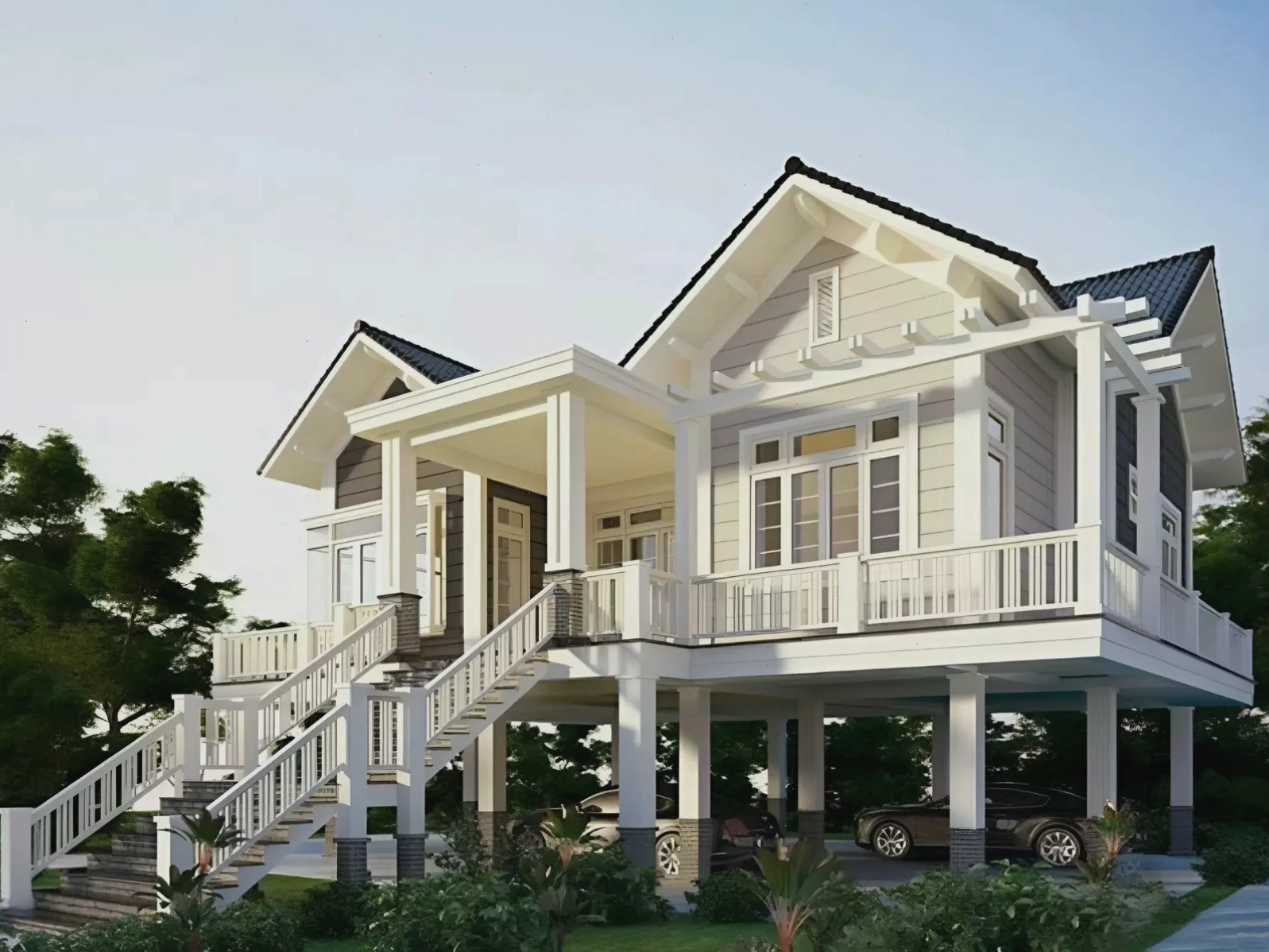 Mẫu nhà sàn bê tông thời hiện đại được nhiều người ưa chuộng