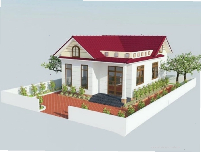 Mô hình 3D nhà cấp 4 mái thái 7x10m với phối cảnh tổng thể ấn tượng