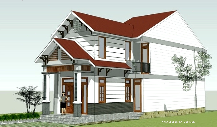 Mô hình 3D nhà cấp 4 mái tôn với phong cách tối giản