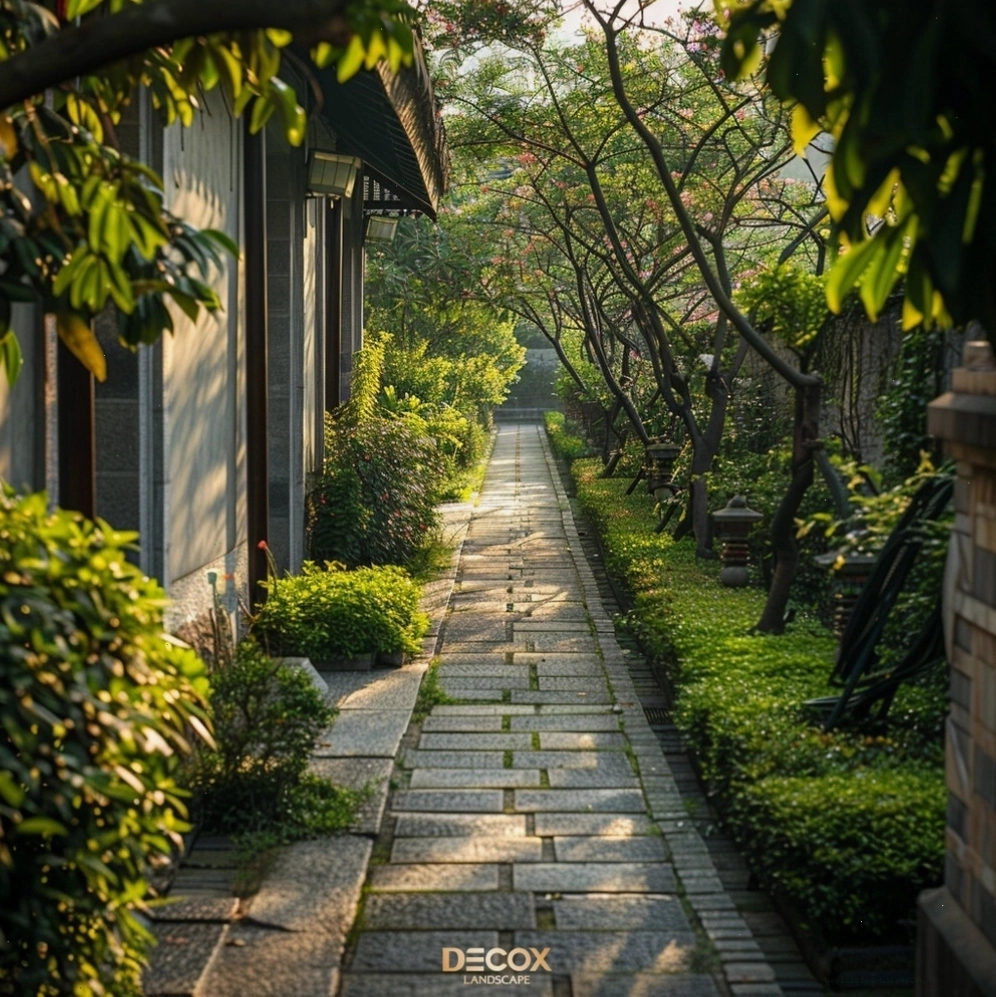 Mô hình cafe sân vườn với nhiều cây xanh và không gian ngồi ngoài trời