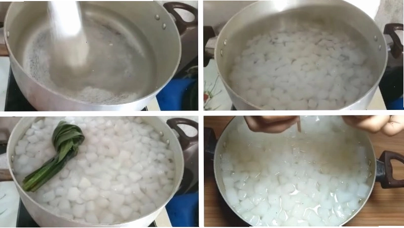 Nấu thạch dừa với nước đường và lá dứa