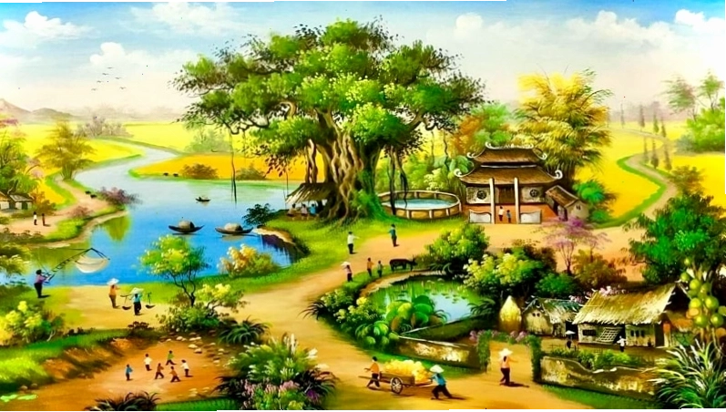 Ngôi nhà tranh cổ kính dưới bóng cây xanh
