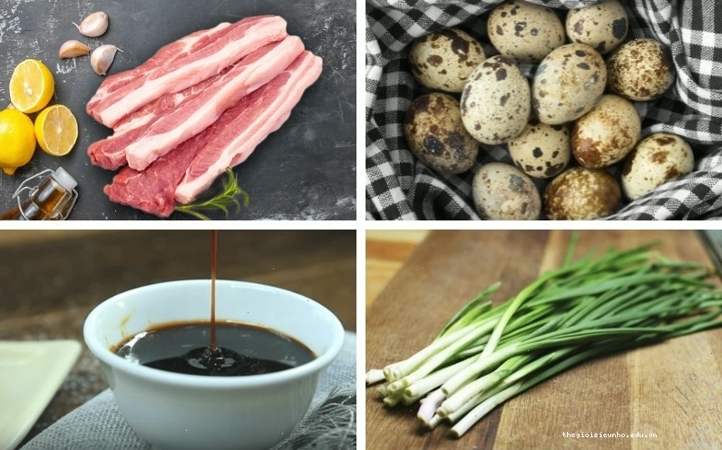 Nguyên liệu chuẩn bị cho món thịt kho trứng cút