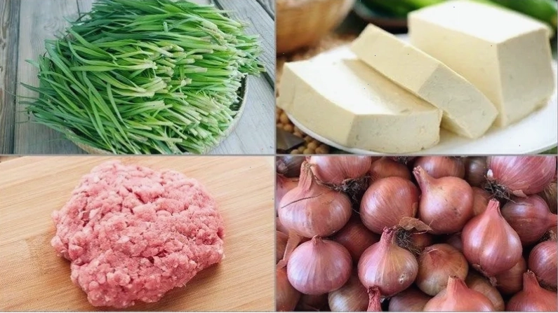 Nguyên liệu nấu canh hẹ đậu hũ thịt băm