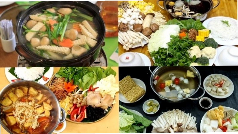 Nồi lẩu chay với nhiều loại rau củ và nấm tươi ngon