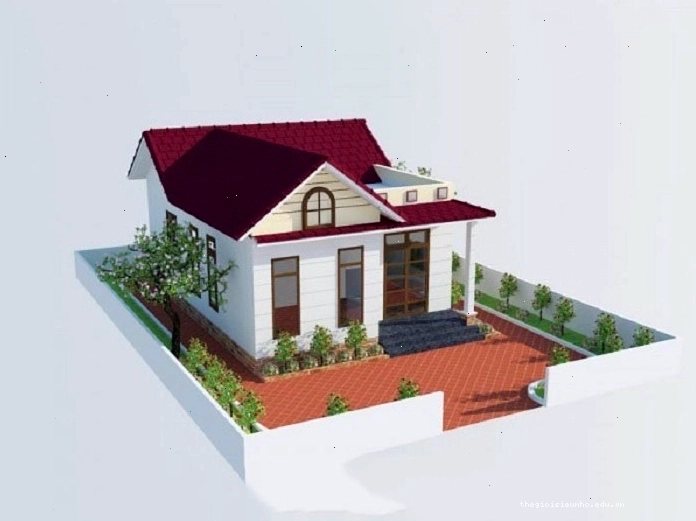 Phối cảnh góc nhà cấp 4 mái thái với các chi tiết trang trí tinh tế