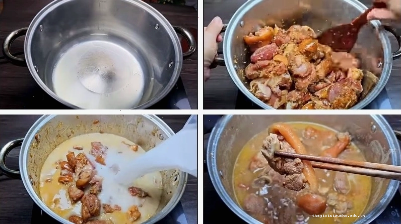 Quá trình nấu giò heo giả cầy trên bếp