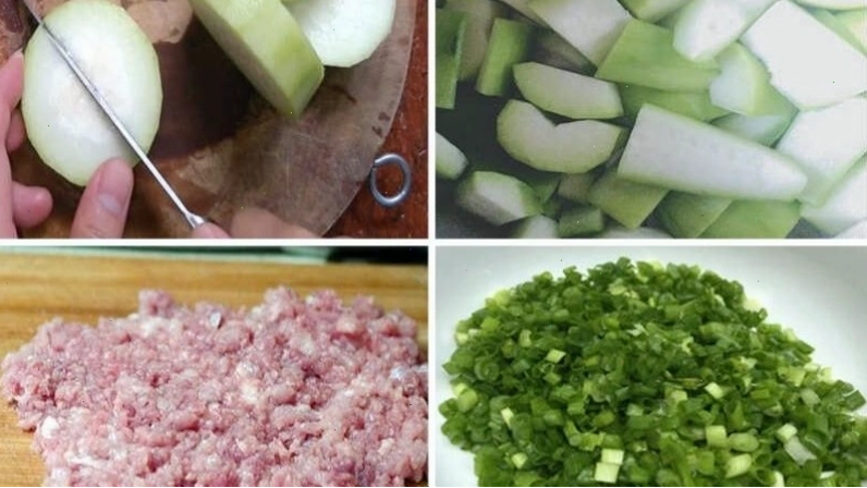 Sơ chế bí đao và hành lá