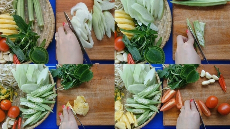 Sơ chế các loại rau củ cho món canh chua