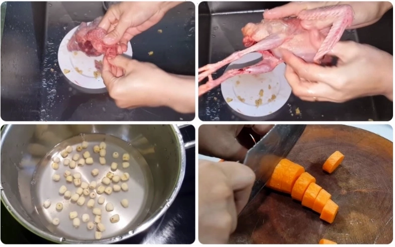 Sơ chế các nguyên liệu cho món bồ câu hầm