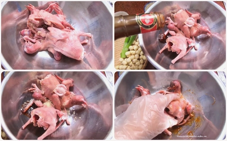 Tẩm ướp thịt chim bồ câu với gia vị