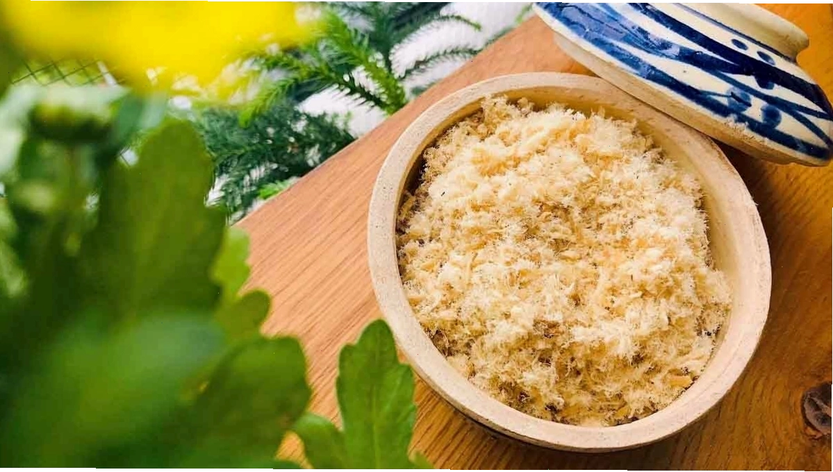 Thành quả chà bông thịt heo sau khi hoàn thành, sợi tơi vàng đẹp mắt