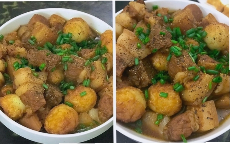 Thưởng thức thịt kho trứng cút cùng cơm trắng