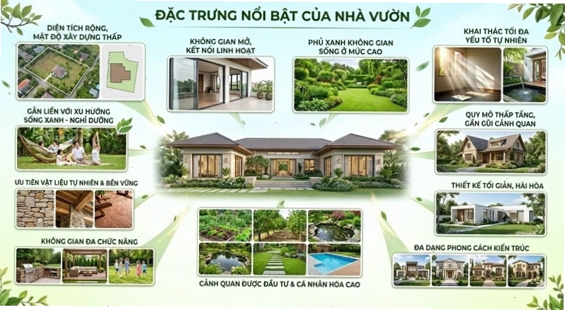 Tiểu cảnh sân vườn với hồ nước và cây xanh