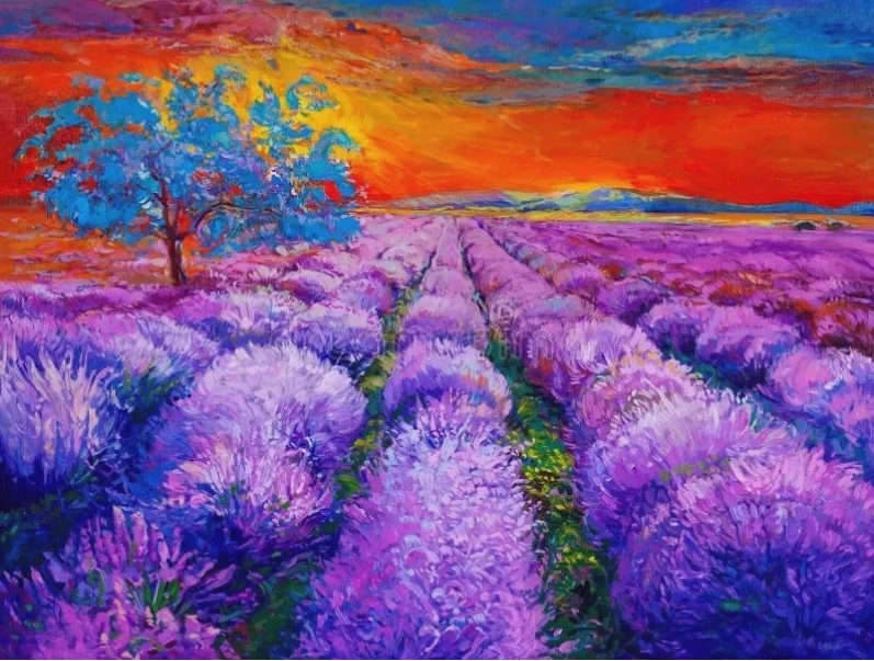 Tranh cánh đồng hoa lavender tím rực rỡ