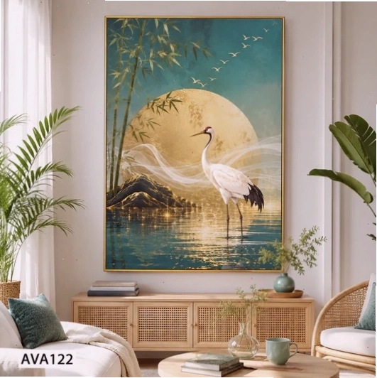 Tranh canvas chim hạc dưới ánh trăng AVA122