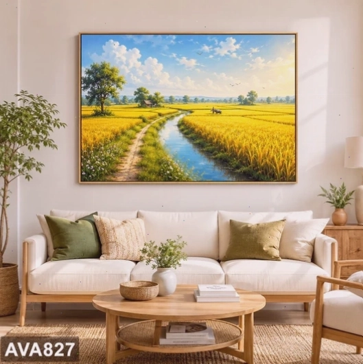 Tranh canvas phong cảnh cánh đồng lúa vàng VQ827