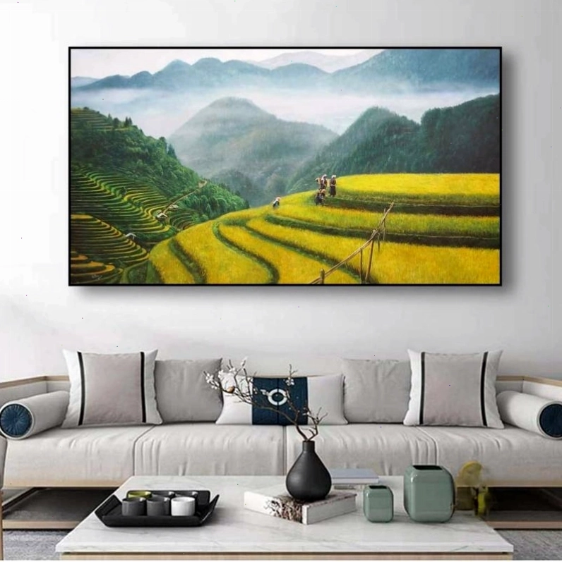 Tranh canvas ruộng bậc thang mùa lúa chín