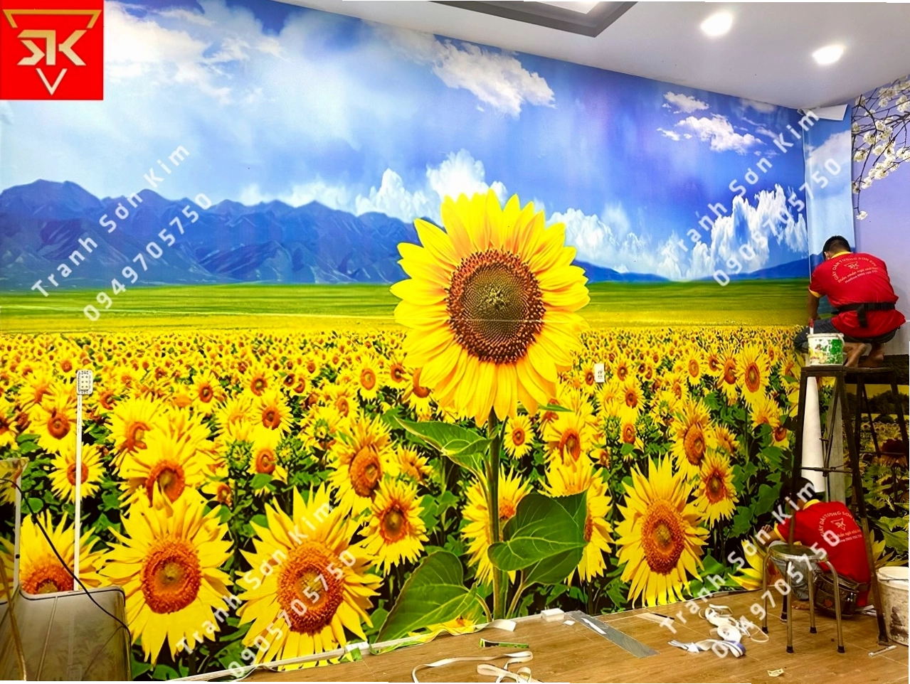 Tranh dán tường phong cảnh cánh đồng hoa hướng dương