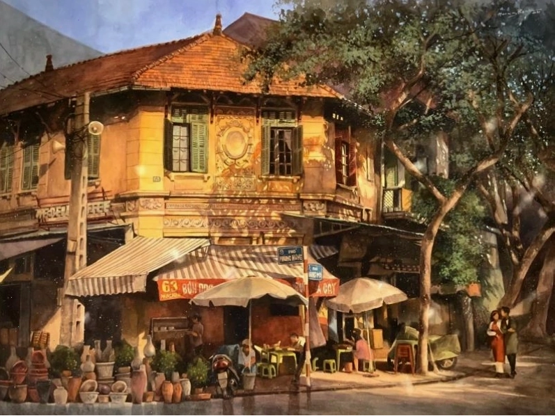 Tranh góc phố Hà Nội bình yên
